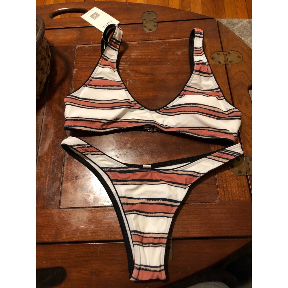 Striped Scoop Top Bikini Set